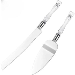 2 x 2-Piece Elegant Cake Cutting Set, Exquisite Server with Serrated Design, Includes Cake Cutting tool and Pie Spatula for Pastry, Pizza and Desserts for Wedding Birthday Christmas (Silver)