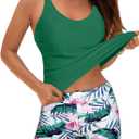 Yonique 2 Piece Tankini Swimsuits for Women with Boy Shorts Athletic Swim Tank Top Bathing Suits (X-Large, Green 01)