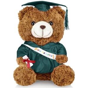 Hollowfly Graduation Bears 2026 Plush Stuffed Animal Bear with Gown Cap Tassel Set Cute Brown Graduate Gifts Stuffed Animal Doll Plush Toy for Party Supplies(13.8 Inch,Dark Green)