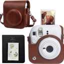 CAIYOULE Protective Camera Case for Instax Mini 12 Instant Camera Fuji Mini 12 Case PU Leather Carrying Bag with Adjustable Shoulder Strap & 64 Pockets Photo Album - Brown