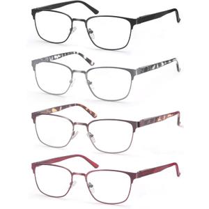 Reading Glasses Women Small Head/Petite Face Blue Light Blocking Metal Readers Lightweight Cheater Glasses 130mm Width (4 Mix Color)