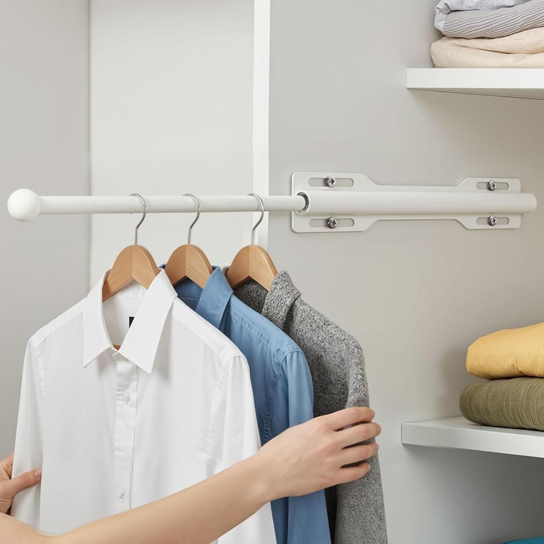 Valet Rod for Closet Pull Out, Rod for Bedroom Laundry Room Bathroom, White (1 Pack)
