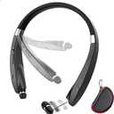 Foldable Bluetooth Headset, Beartwo Lightweight Retractable Bluetooth Headphones for Sports&Exercise, Noise Cancelling Stereo Neckband Wireless Headset (with carry case) (Black matte)