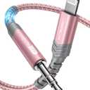 JSAUX Apple MFi Certified Lightning to 3.5mm Audio Cable 6FT, AUX Cord for iPhone Headphones Jack Compatible with iPhone 14/14 Plus/14Pro/13/13 Pro Max/12/12 Pro/11 Pro/X/XS/XR/8/Car Stereo-Pink