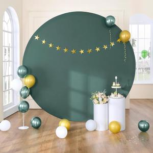 Hunter Green Round Backdrop for 7.5ft Stand, Wrinkle Free Spandex Circle Backdrop Cover, Birthday Party Wedding Grad Photo Arch Background