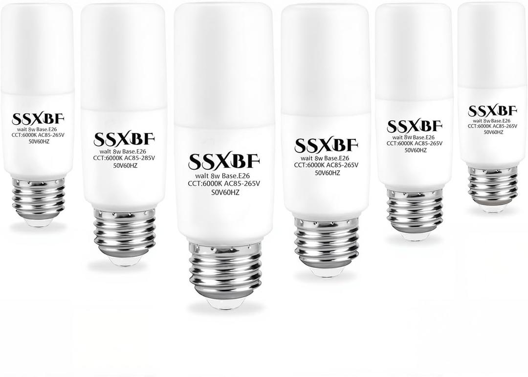 Lighting LED Bright Stik 8-watt (60-Watt Replacement),810-Lumen Light Bulb e26 Base, Daylight,Vanity Mirror Replacement Light. Pack of 6