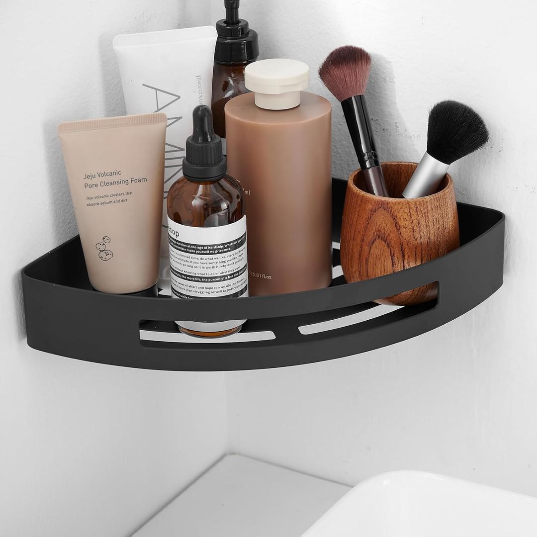 BWE Corner Shower Shelf(1 Pack),Rustproof Stainless Steel Shower Caddy,Wall Mount Bathroom Shower Organizer,Black Shower Shelves for Inside Shower,Drilling Installation (One Tier)