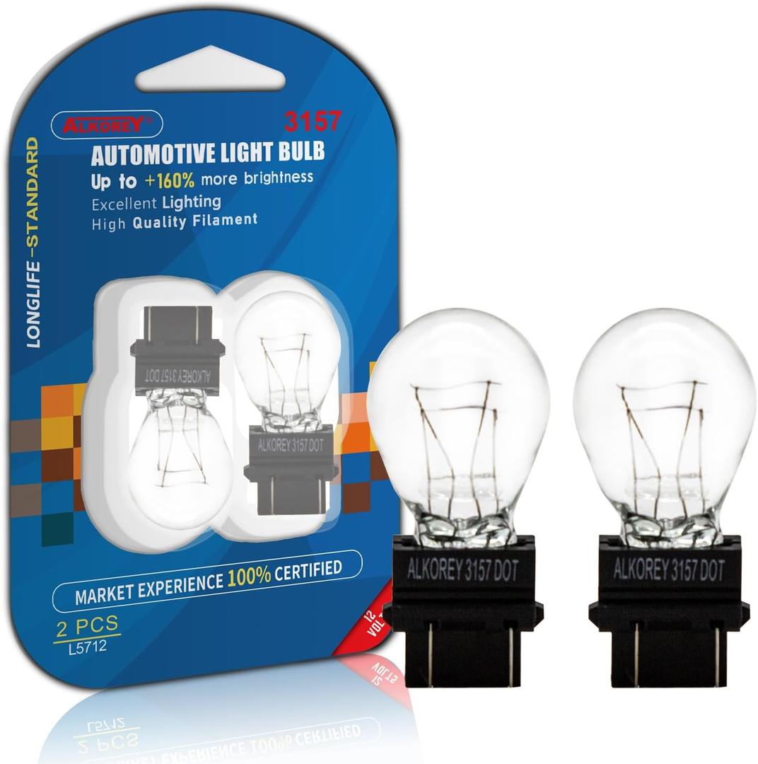 ALKOREY 3157 12V 21/ 5W Turn Signal Bulbs, 2700K Warm White Automotive Light Bulb, Backup Reverse Tail Brake DRL Signal Parking Lights, Ideal for Parking, 2 Pack