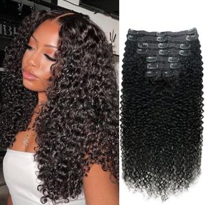 Curly Clip in Hair Extensions for Black Women Brazilian Virgin Human Hair Clip in Extensions Kinky Curly Clip ins Human Hair 8Pcs 120g 16inch Natural Black + 
 Full Eyelashes With Glue