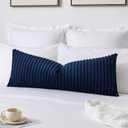 Kevin Textile Soft Plush 14x36 Inch Long Lumbar Pillow Cover 1 Pack, Luxury Fluffy Faux Fur Striped Flannel Rectangle Body Cushion Case for Couch Sofa Chair Bed Home Decor, Grey Blue