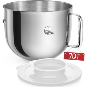 KitchenAid 7 Qt Bowl-lift Mixer - Stainless Bowl, Compatible with KSM70SKXXBK, Polished Steel with Extra Lid