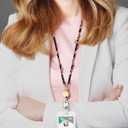 2 x Lanyards for ID Badges for Women Cute,Teacher Lanyard for Women Retractable Natural Crystal Beaded Lanyards for Keys (Rhodonite)