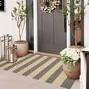 Striped Outdoor Front Door Mat 24"x51", Cotton Hand Woven Rug Indoor Doormat Washable Black and Tan Rug Runner, Foldable Front Door Rugs for Entryway/Farmhouse/Home Entrance