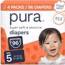Pura Baby Diapers Size 5 (27-35 lbs) 96 Count Sensitive Skin