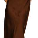 Summer Satin Braided Spaghetti Strap V Neck Maxi Dress for Women Elegant Silk Sleeveless Backless Midi Prom Dress (Brown, XL)