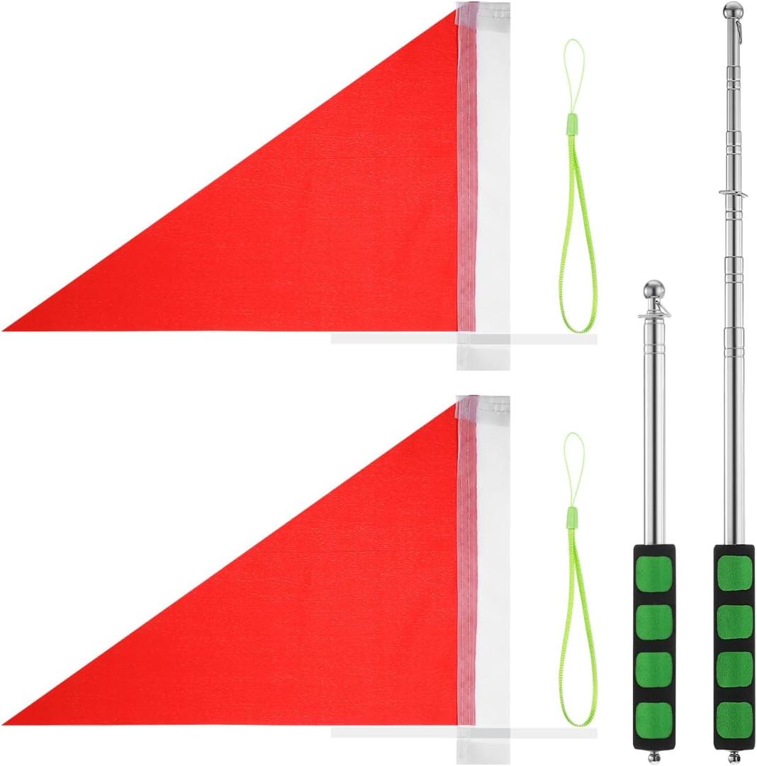 BESPORTBLE 2Pack Telescopic Handheld Flag Pole, 47" Retractable Horse Training Stick with Red Triangle Flags, Portable Sponge Grip Pointer for Tour Guides, Teachers, Camping & Team Leaders