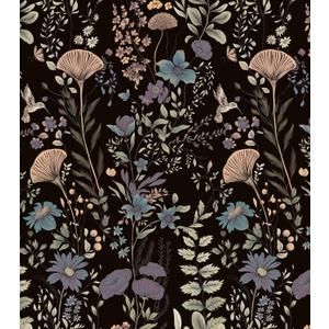 CiCiwind 197"17.3" Floral Peel and Stick Wallpaper Black Removable Self Adhesive Contact Paper Vintage Floral Birds Wall Paper for Bedroom Bathroom Walls