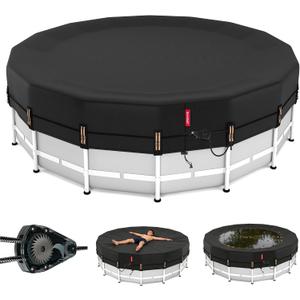QH.HOME 15ft Round Pool Cover,[Ultimate Windproof & Tear-Resistant Fabric],Snug Fit with Patented Ratchet & Weight Rings,Solar Pool Cover for Above Ground Pools, Blocks Leaves &Waterproof