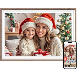 Frameo 10.1" Digital Picture Frame, Smart WiFi Digital Photo Frame with 1280x800 HD IPS Touch Screen 32GB Storage Auto-Rotate Wall Mounted, Share Photos/Videos Remotely(Brown &White)