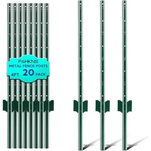 4 ft Fence Post, 20 Pack Heavy Duty Metal Fence Posts, Sturdy Steel T Post | No Dig Fence Stakes, U-Channel Garden stakes for Lawn, Farm, Yard, Orchard and Outdoor Electric Fence Wire, Corner Support