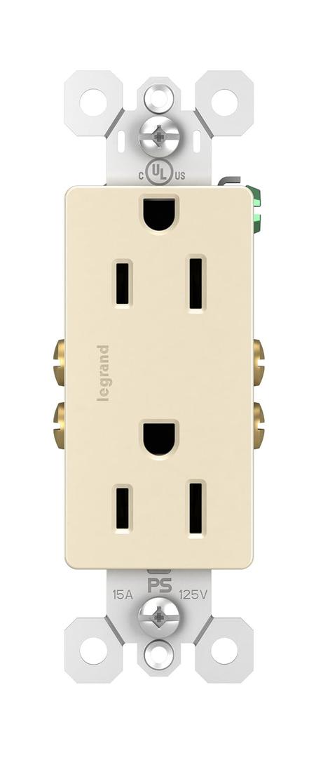 Legrand Radiant 885LACC14 15 Amp Decorator Duplex Outlet, Side Wire or Push Wire, Light Almond (1 Count)