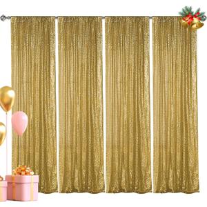Hahuho Gold Sequin Backdrop Curtain, 4PCS 2FTx8FT Glitter Backdrop Curtain for Parties, Christmas, Wedding, Party Decoration4 Panels, 2FT x 8FT, Gold