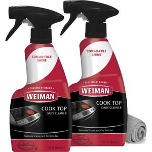 Weiman Glass Cooktop Cleaner & Polish For Daily Use on Ceramic, Induction Stove Top, Removes Grease & Oily Residue, Streak Free Shine, 12 oz, 2 Pack, Micro Fiber Buffing Towel