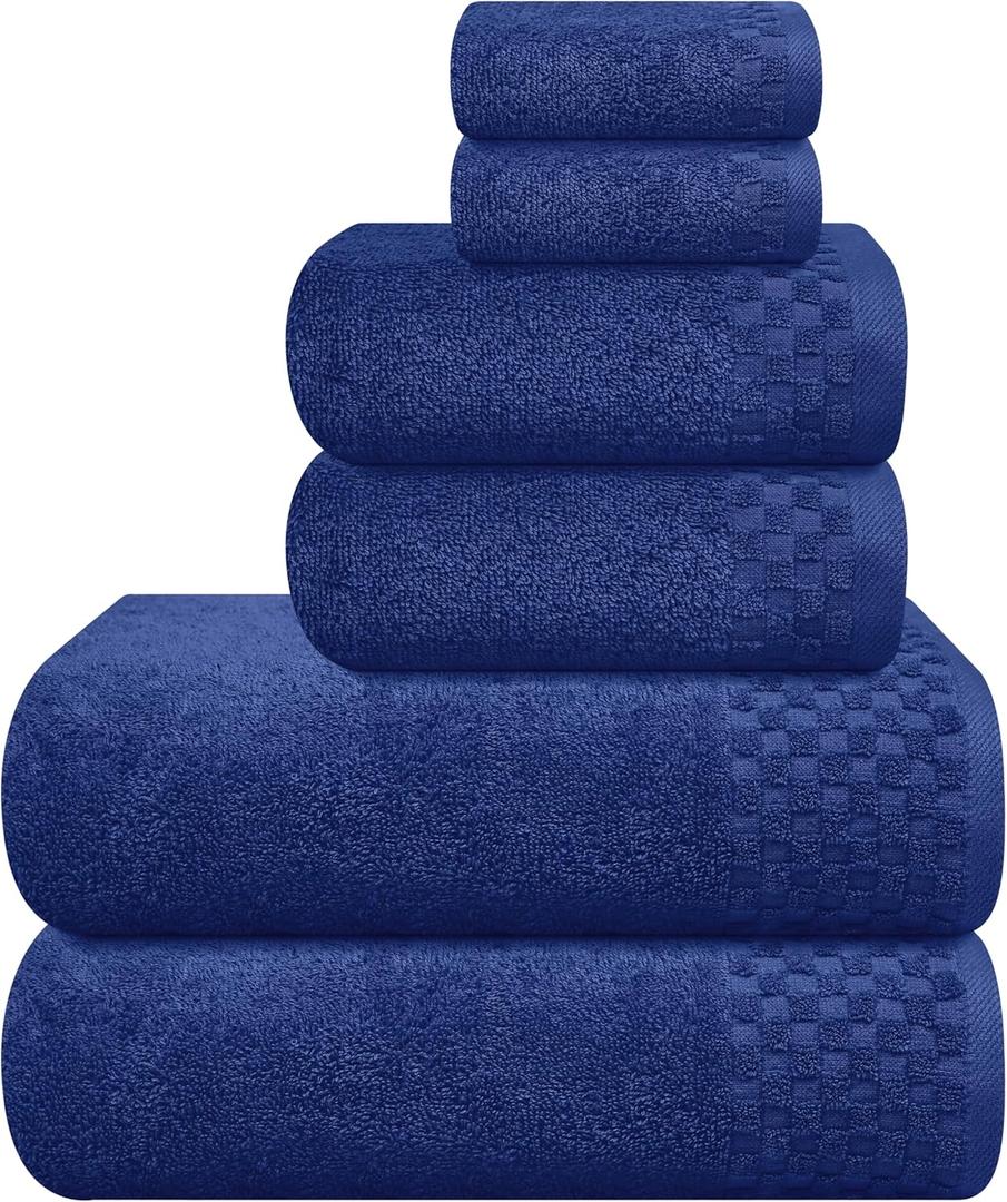 MyOwn Premium Cotton 6 Pack Towel Set for Bathroom, Contains 2 Bath Towels 28x55 inch, 2 Hand Towels 16x24 inch & 2 Wash Coths 12x12 inch, Ideal Everyday use, Compact & Lightweight - Navy Blue