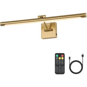 Joosenhouse Battery Operated Picture Lights for Wall Rechargeable Art Lighting for Paintings Wireless Gallery Lights with Remote Control and Dimmable Timed Off Brass Wall Lights 24.4 inch