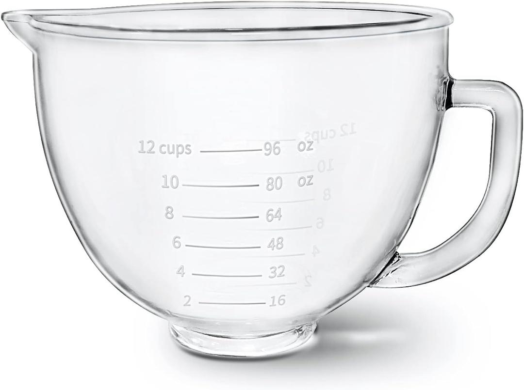 Glass Mixer Bowl For Kitchenaid Tilt-Head Stand Mixers 4.5-5 Quart, 5 qt Mixing Bowl Replacement For Kitchen aid With Measurement Markings,Handle (Clear)