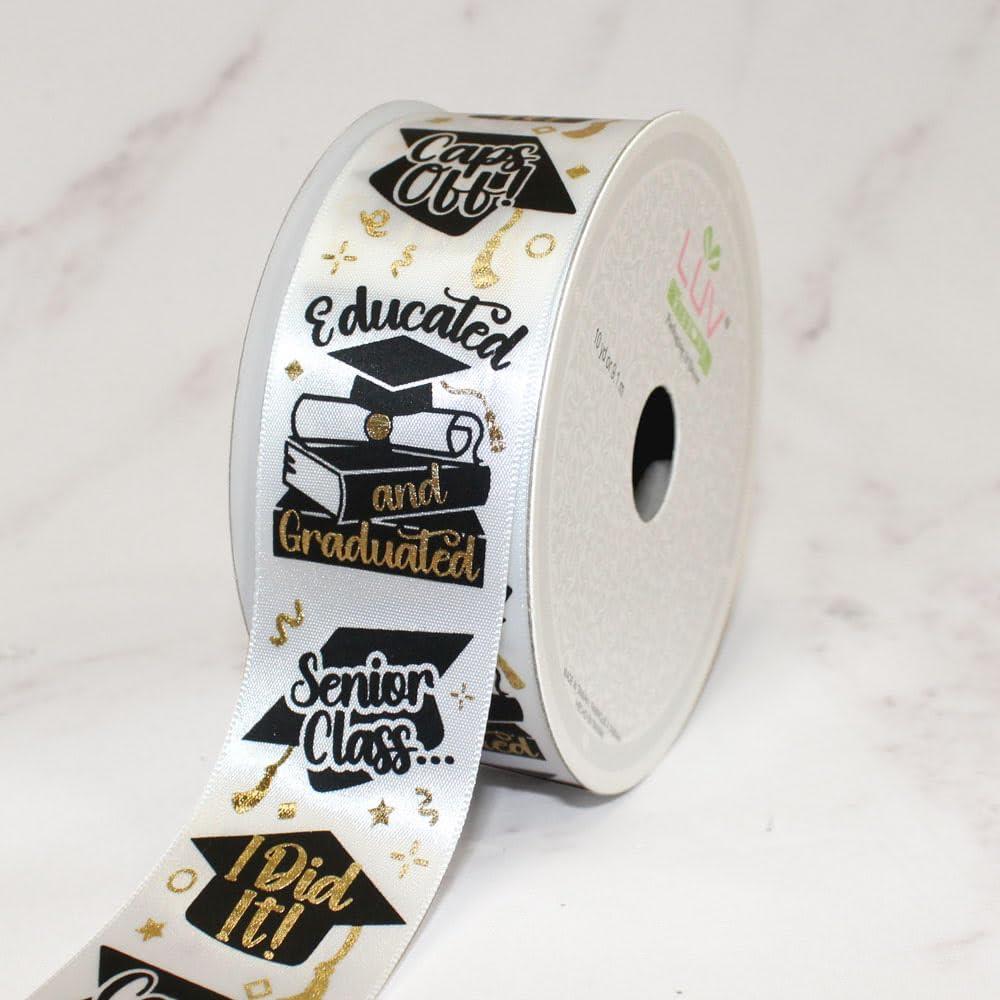 2 x LUV Ribbons Graduation 1.5" Inch Satin Ribbon, White