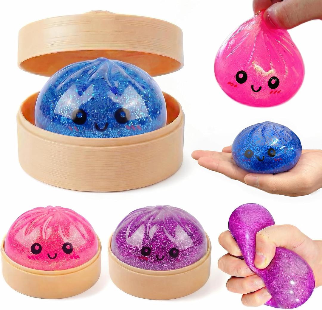 1PCS Glitter Squishy Toys, Dumpling Stress Balls for Kids and Adults 3.94" Sensory Squishy Sugar Ball, Dumpling Squeeze Toys, Kawaii Stress Toy for Autism, Unique Adorable Stress Relief Gifts (Blue)