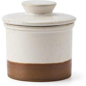 XELA Ceramic Butter Crock, The Original Reactive Two-Color Glaze, Butter Dish With Water Line for Spreadable Fresh Butter - Latte