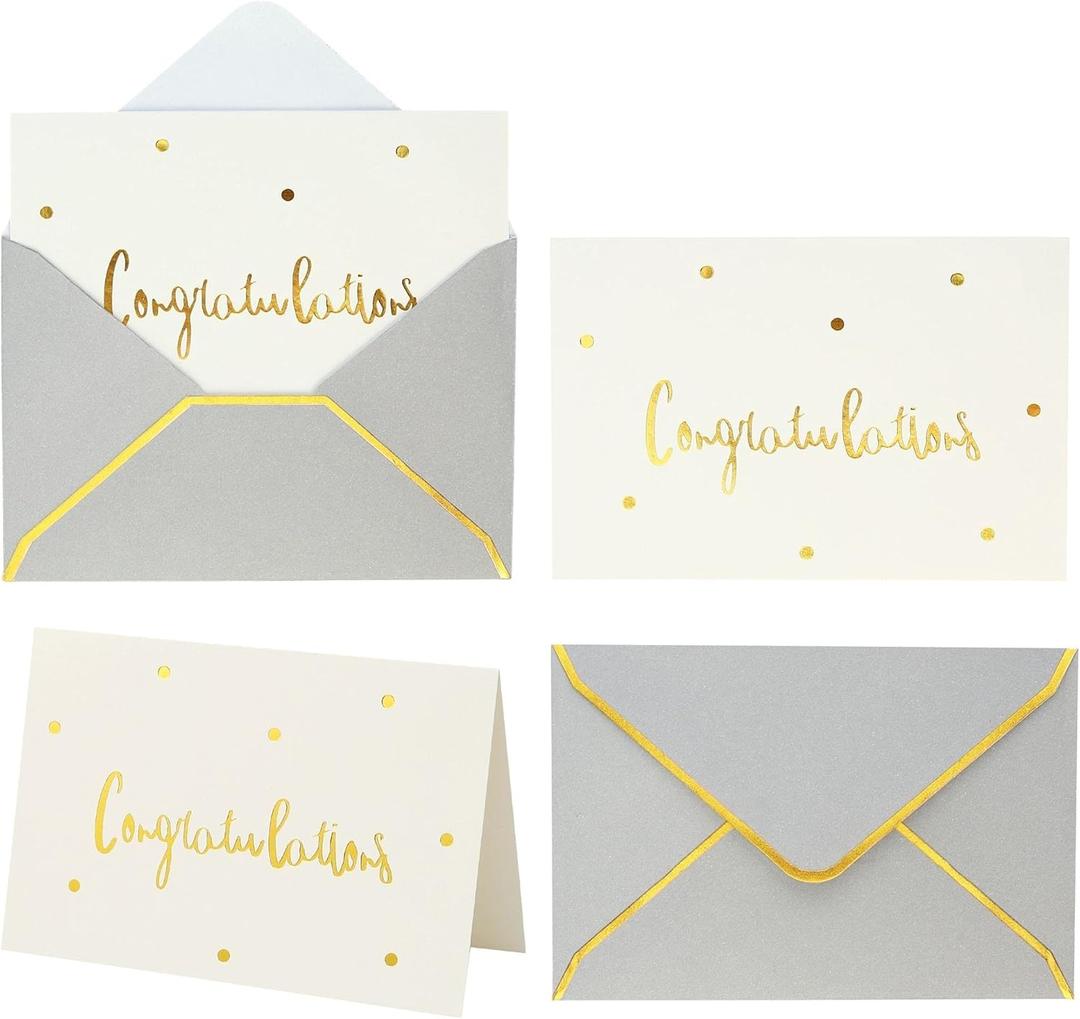 Winoo Design Gold and White Congratulations Cards with Envelopes - 36 PK All Occasion Greeting Cards 4x6 Inches for Bridal Shower Graduation New Home Engagement Congrats Card