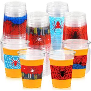 50Pcs Spider Web Birthday Party Decorations Cups, 12 OZ Disposable Plastic Drinking Cups Hot Cold Drink Wine Coffee for Home Sports Birthday Christmas Themed Holiday Party Supplies Favors