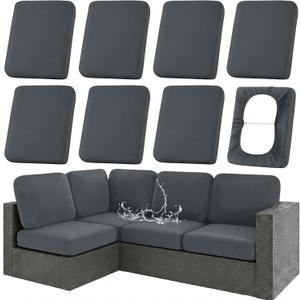 hyha Waterproof Outdoor Cushion Covers for Patio Furniture, Stretch Patio Chair Cushion Slipcovers, Coated UV Resistant Replacement Seat Covers, Solid Color (Dark Grey, 8PC)