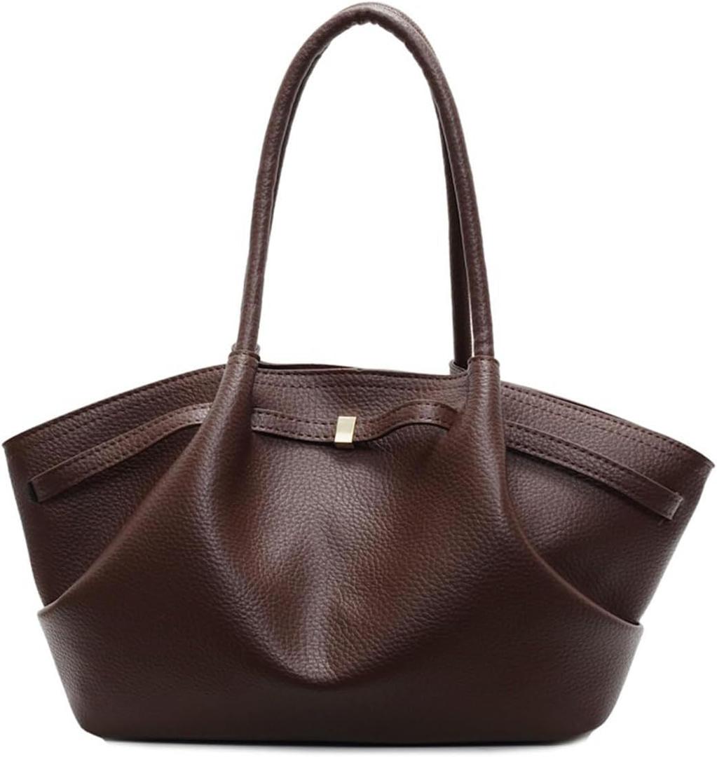 Women's Vegetarian PU Leather Tote Shoulder Bag, Retro Versatile Large Capacity Underarm Pouch Top Handle Handbag (Brown)