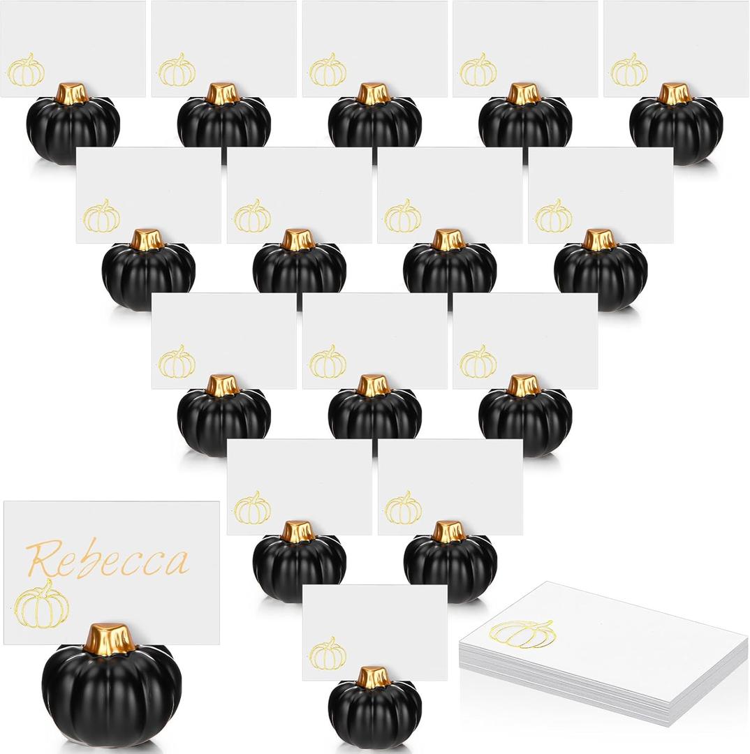 Yaomiao 16 Pcs Halloween Card Holders Halloween Pumpkin Place Card Holders Mini Table Number Holders for Wedding Fall Thanksgiving Autumn Party Photo Picture Table Decorations (Black)