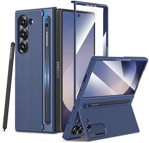 Maxdara for Samsung Z Fold 6 Case, with S Pen Slot & Tempered Glass Screen Protector & Hidden Kickstand, Support Wireless Charging Protective Phone Case for Samsung Galaxy Z Fold 6 5G, Blue