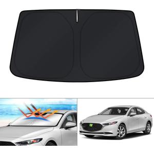 KUST Windshield Sun Shade Custom Fit for Mazda 3 Accessories 2014-2025 2026 Mazda3 Hatchback/Sedan Window Shade Cover Sun Visor Foldable Blocks UV Rays Keep Your Car Cooler