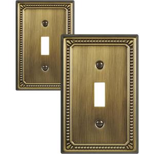 Metal Wall Plates, Switch Plates and Outlet Covers, Decorative Pearl Design (1 Toggle 2PK, Antique Brass)