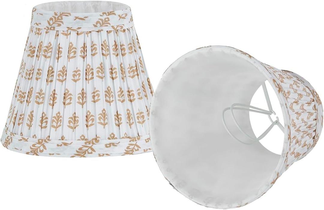 Chandelier Shades Set Of 2,Mini Lamp Shade 3" Top x 5.5" Bottom x 4.7" Slant ,Small Lamp Shades Clip On Bulb,Pleated Chandelier Lamp Shades,Fabric Lampshades That Attach To The Bulb(Brown Floral)