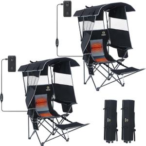 Nice C Chair with Canopy, Heated Camping Chair with Battery, Outdoor Sports Chairs with Shade, Heated Folding Umbrella Lawn Chairs, with Removable Footrest (2-Pack)