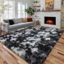 PAGISOFE Black White Grey Area Rugs for Living Room Bedroom Aesthetic, 8x10 Rug, Shag Fuzzy Fluffy Rug for Kids Room, Playroom, Classroom Dorm, Shaggy Soft Carpet, Plush Bedside Rugs, Modern Cool Rugs