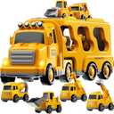 TEMI Construction Truck Boy Toys for 3-5 Year Old Toddlers - Toys for 3 4 5 6 7 Years Old Engineering Transport Vehicle Carrier Truck, Kids Excavator Crane Gifts Toys for Boys and Girls Aged 4-6