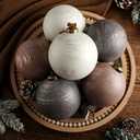 PullCrease 6 Pcs 4 Inch Neutral Christmas Ball Ornaments with Velvet Ribbon Large Rustic Textured Copper Brown Ivory White Ornaments Antique Farmhouse Modern Christmas Decor for Tree Indoor Outdoor
