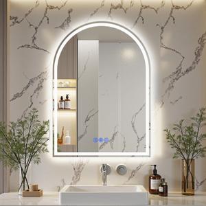 24"x36" Arched LED Bathroom Vanity Mirror with lights, Frameless Mirror