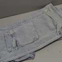 Women's High Waist Baggy Cargo Jeans Sexy Rhinestones Ripped Straight Wide Leg Denim Pants Y2K Streetwear with Pockets M