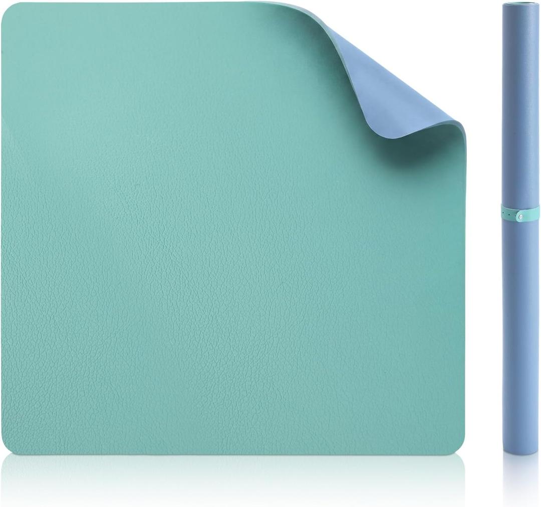 Drydiet Vegan Leather Mahjong Game Mat 31.5 x 31.5 Inch Reversible Anti Slip Noise Reducing Waterproof Mahjong Mat for Table, Poker, Board Games, Dominoes and Card Game(Mint Green and Dusty Blue)