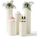 3 Pack Portable White Cylinder Stands for Party, 31.5", 23.6", 15.7" Height Foldable Cardboard Tall Cake Pedestal Stand Flower Floral Pillar Table Stand, cilindros para fiestas redondos blancos for Wedding Parties